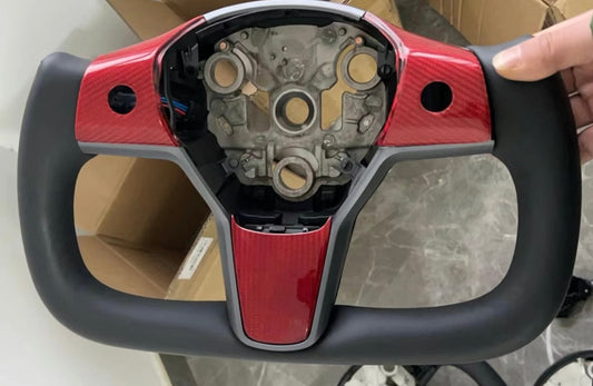 Model 3/Y Yoke Steering Wheel ( Black and Red Center Carbon Fiber ) Tialloyelf