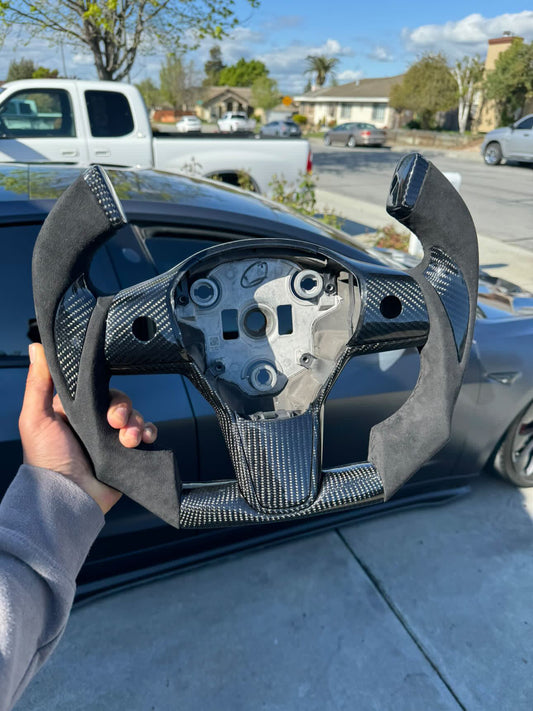 Tesla custom suede full carbon steering wheel Tialloyelf