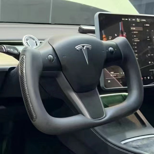 Model 3/Y Yoke Steering Wheel ( Black Side Carbon Fiber ) Tialloyelf