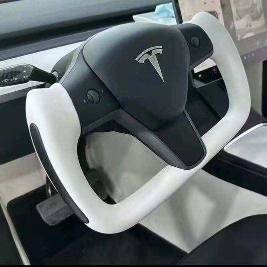 Model 3/Y Yoke Steering Wheel ( White Side Carbon Fiber ) Tialloyelf