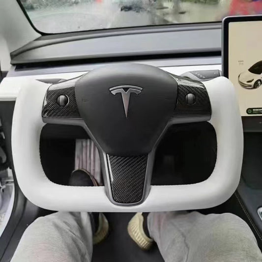 Model 3/Y Yoke Steering Wheel ( White Center Carbon Fiber ) Tialloyelf