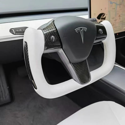 Model 3/Y Yoke Steering Wheel ( White Full Carbon ) Tialloyelf