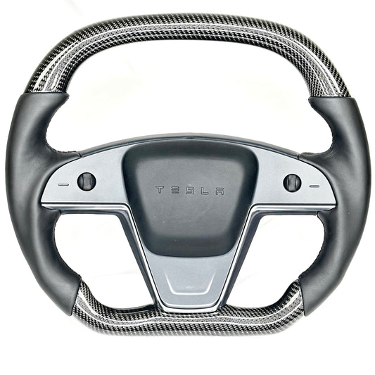 2021-2023 Model S & X Sport Steering Wheel Horizontal Top & Bottom- Real Molded Carbon Fiber Jean