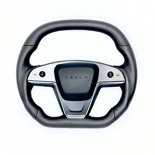 2021-2023 Model S & X Sport Steering Wheel Horizontal Top & Bottom - Full Leather & Heated Jean