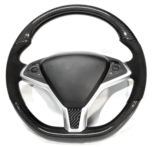 2012-2021 Model S & X Carbon Fiber Steering Wheel - Alcantara Handles Jean