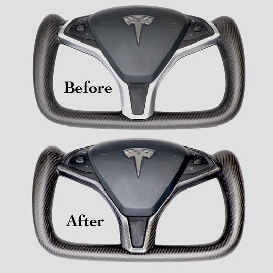 2012-2020 Model S & X Steering Wheel Bezel Overlay - Real Molded Carbon Fiber Casper