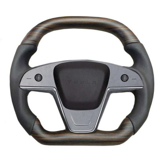 2021-2023 Model S & X Sport Steering Wheel Horizontal Top & Bottom - Ebony Decor Wood Matching Jean