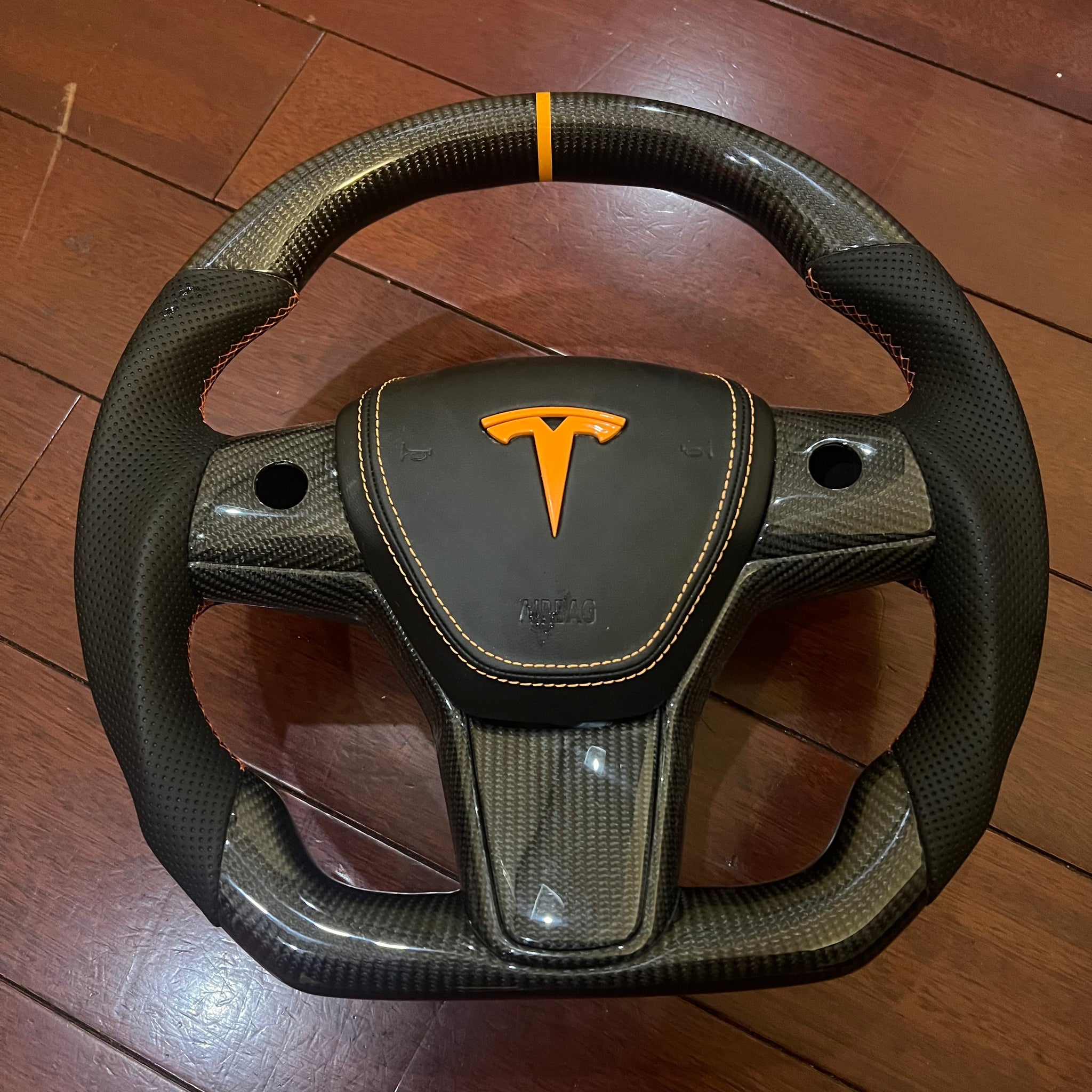 3/Y Full Carbon Fiber Steering Wheel Black and Orange Tialloyelf