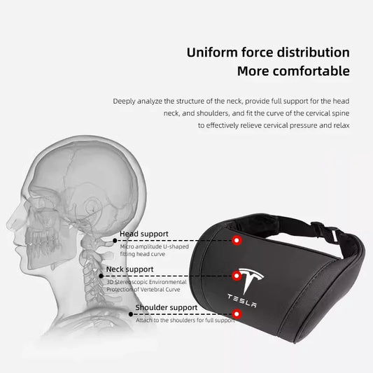 Tesla Exclusive Leather Neck Pillow | Fits Model 3/S/X/Y/Cybertruck/Roadster