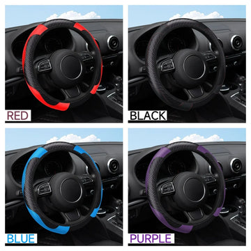 Carbon Fiber Leather Embossed Car Steering Wheel Cover (Universal Fit)